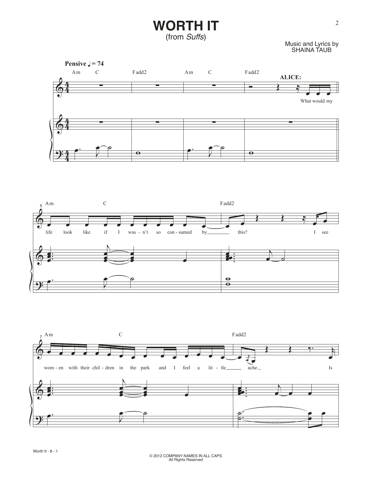 Download Shaina Taub Worth It (from Suffs) Sheet Music and learn how to play Piano & Vocal PDF digital score in minutes