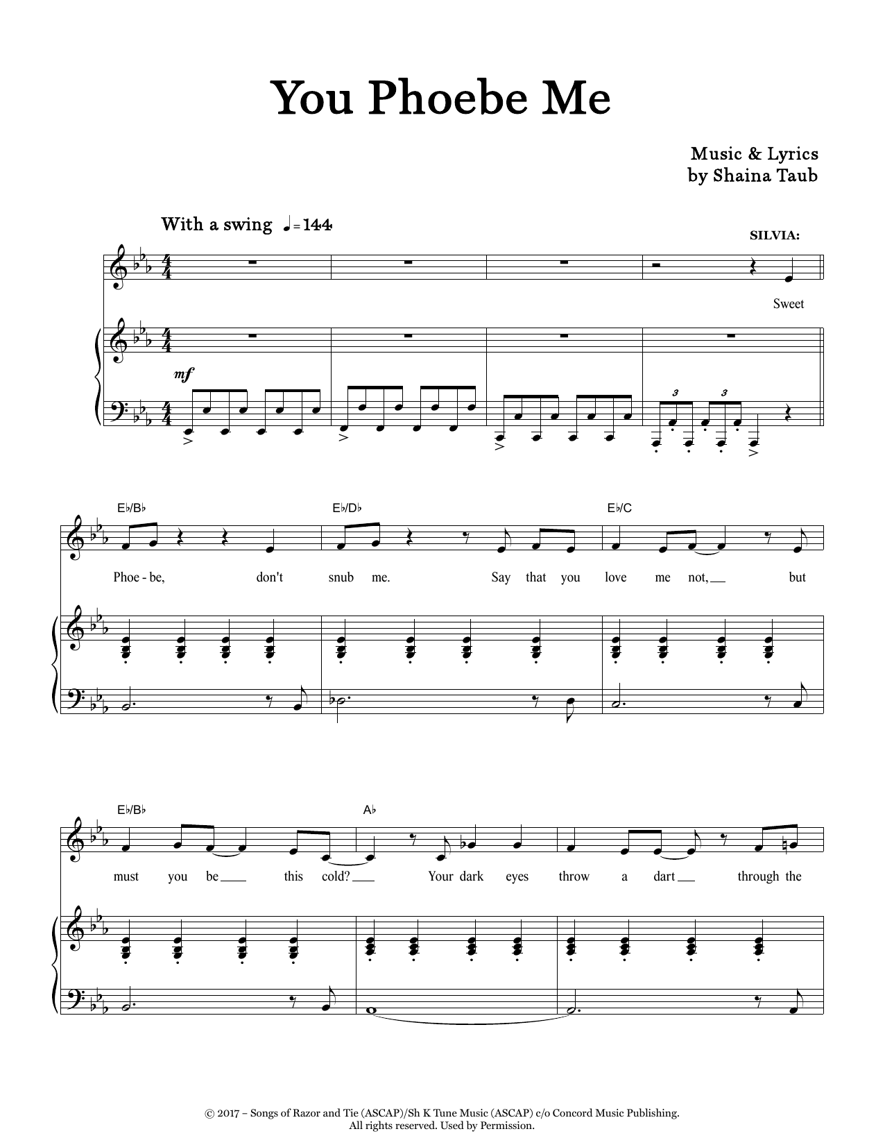Download Shaina Taub You Phoebe Me (from As You Like It) Sheet Music and learn how to play Piano & Vocal PDF digital score in minutes
