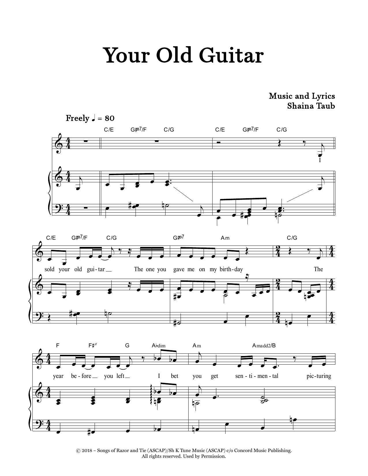 Download Shaina Taub Your Old Guitar Sheet Music and learn how to play Piano & Vocal PDF digital score in minutes