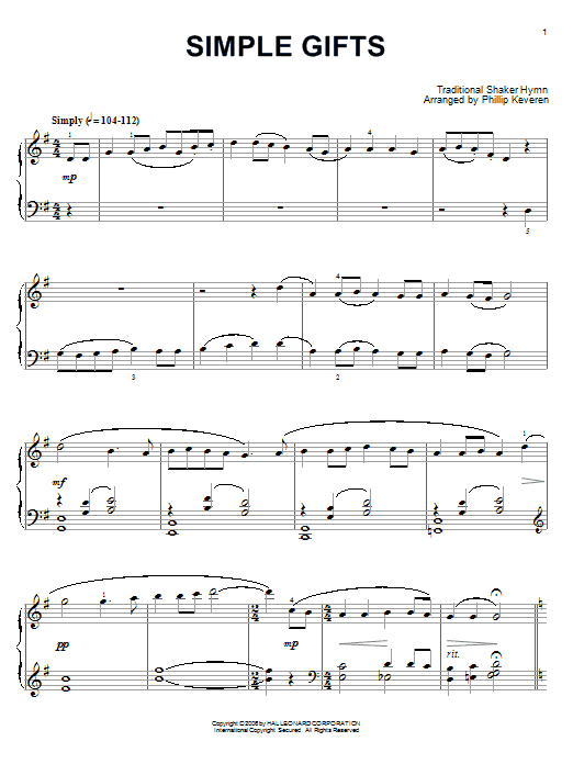 Download Traditional Shaker Hymn Simple Gifts Sheet Music and learn how to play Piano PDF digital score in minutes