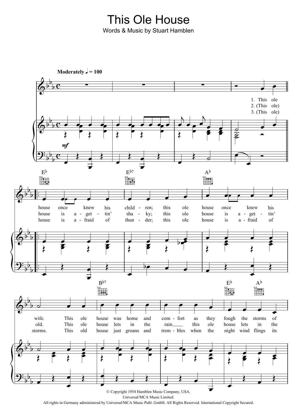Download Shakin' Stevens This Ole House Sheet Music and learn how to play Lyrics & Chords PDF digital score in minutes