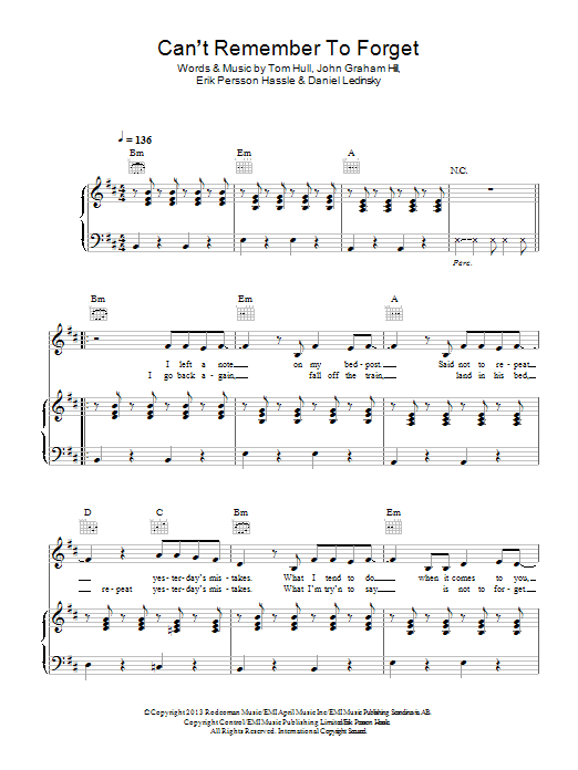 Download Shakira Can't Remember To Forget You (feat. Rihanna) Sheet Music and learn how to play Piano, Vocal & Guitar (Right-Hand Melody) PDF digital score in minutes