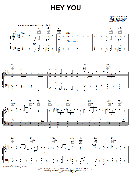 Download Shakira Hey You Sheet Music and learn how to play Piano, Vocal & Guitar (Right-Hand Melody) PDF digital score in minutes
