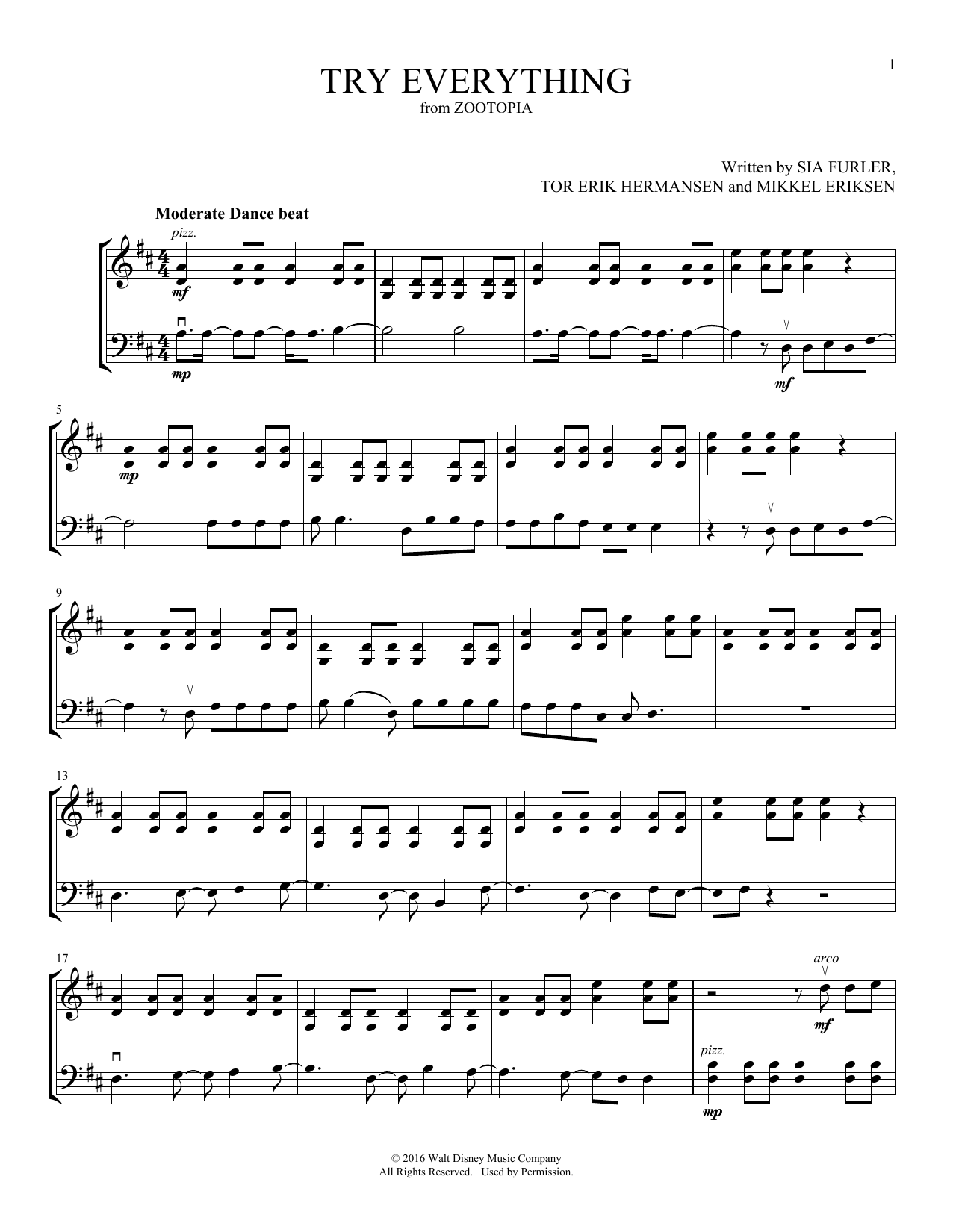 Download Shakira Try Everything (from Zootopia) (arr. Michelle Hynson) Sheet Music and learn how to play Instrumental Duet PDF digital score in minutes