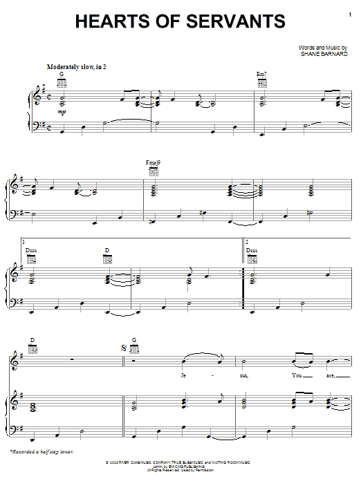 Download Shane & Shane Hearts Of Servants Sheet Music and learn how to play Piano, Vocal & Guitar (Right-Hand Melody) PDF digital score in minutes