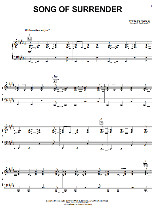 Download Shane & Shane Song Of Surrender Sheet Music and learn how to play Piano, Vocal & Guitar (Right-Hand Melody) PDF digital score in minutes
