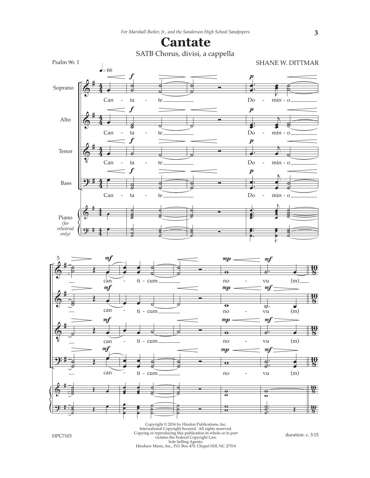 Download Shane Dittmar Cantate Sheet Music and learn how to play SATB Choir PDF digital score in minutes