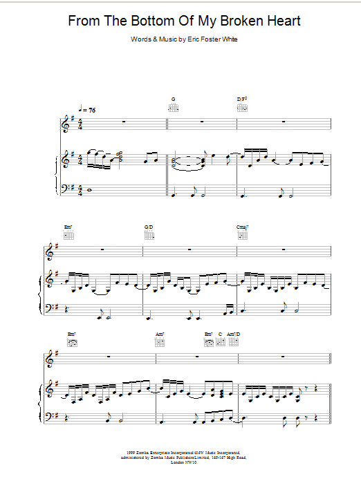 Download Shania Twain From The Bottom Of My Broken Heart Sheet Music and learn how to play Piano, Vocal & Guitar (Right-Hand Melody) PDF digital score in minutes