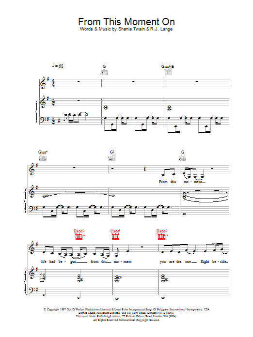 Download Shania Twain From This Moment On Sheet Music and learn how to play Easy Guitar Tab PDF digital score in minutes