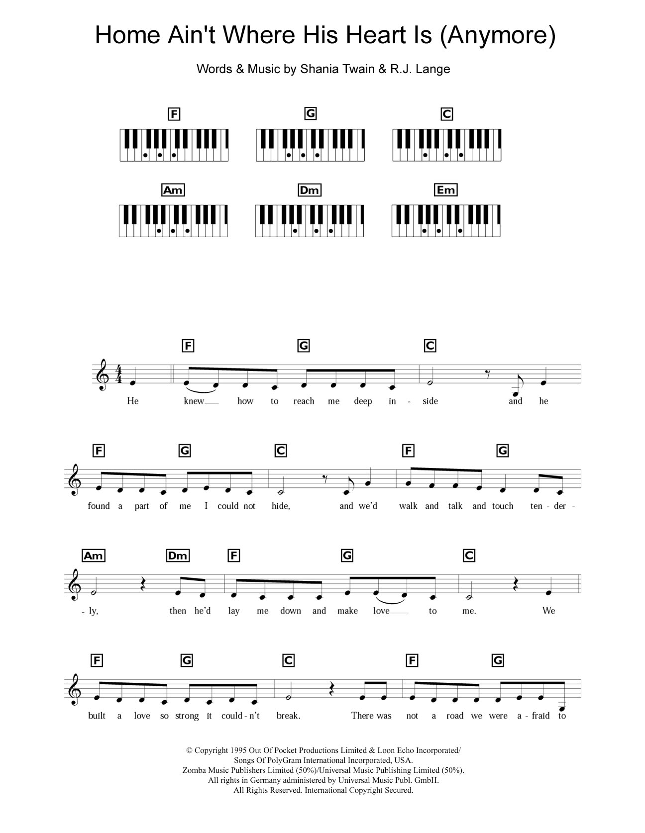 Download Shania Twain Home Ain't Where His Heart Is (Anymore) Sheet Music and learn how to play Keyboard PDF digital score in minutes