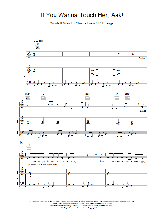 Download Shania Twain If You Wanna Touch Her, Ask! Sheet Music and learn how to play Keyboard PDF digital score in minutes