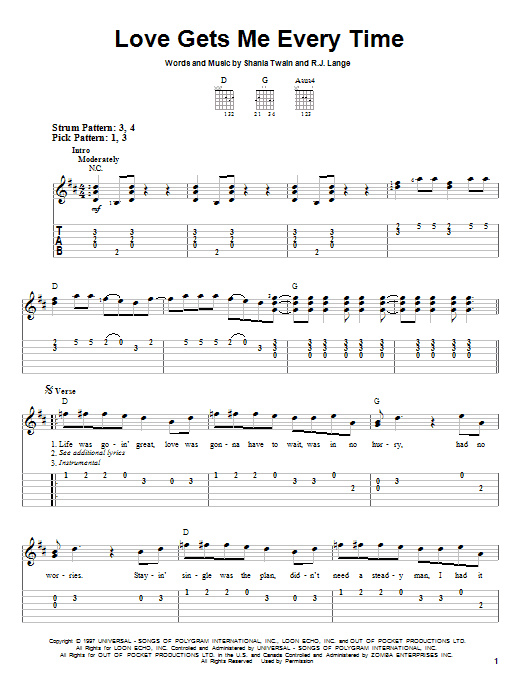 Download Shania Twain Love Gets Me Every Time Sheet Music and learn how to play Keyboard PDF digital score in minutes