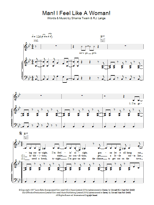 Download Shania Twain Man! I Feel Like A Woman! Sheet Music and learn how to play Very Easy Piano PDF digital score in minutes