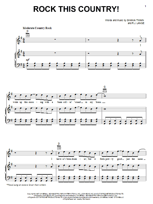 Download Shania Twain Rock This Country! Sheet Music and learn how to play Lyrics & Chords PDF digital score in minutes