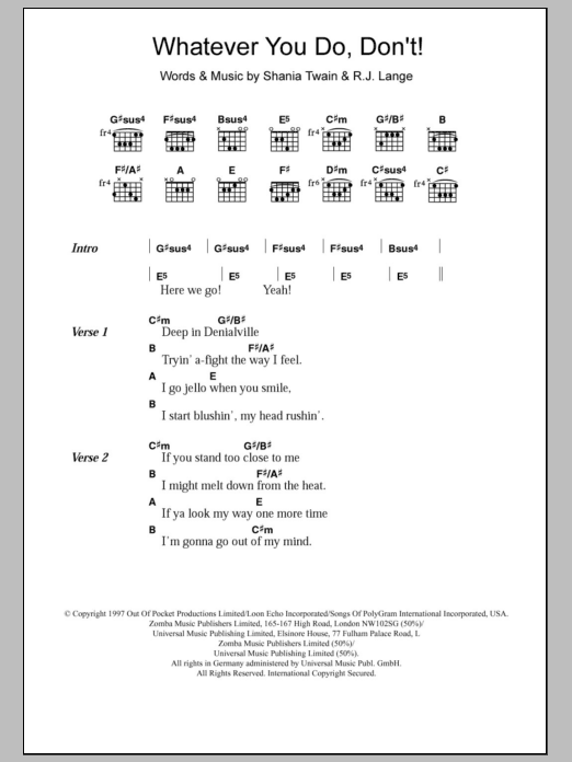 Download Shania Twain Whatever You Do, Don't! Sheet Music and learn how to play Keyboard PDF digital score in minutes