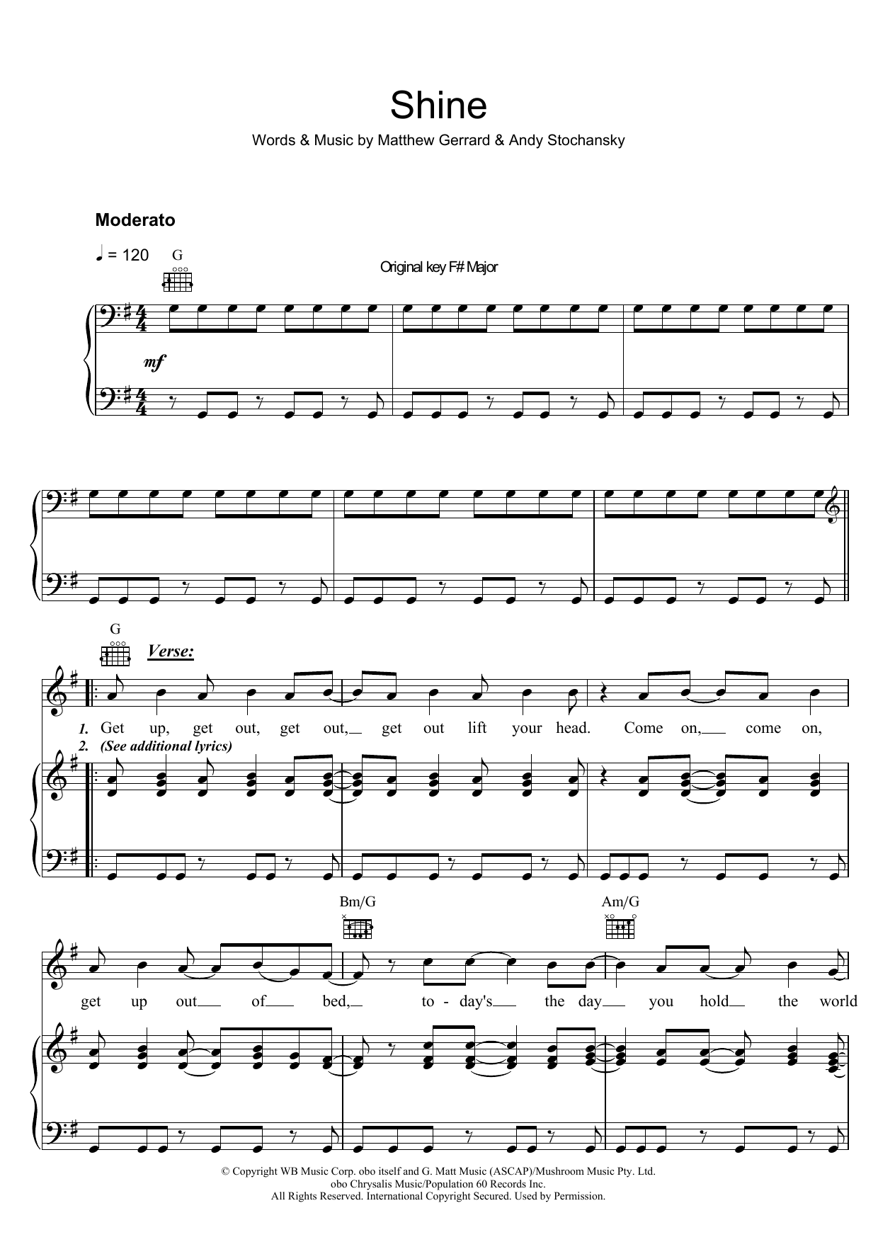 Download Shannon Noll Shine Sheet Music and learn how to play Piano, Vocal & Guitar (Right-Hand Melody) PDF digital score in minutes