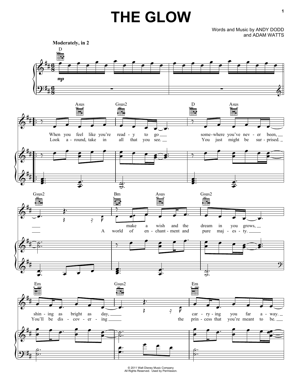 Download Shannon Saunders The Glow (from Disney Princess: Fairy Tale Songs) Sheet Music and learn how to play Piano, Vocal & Guitar Chords (Right-Hand Melody) PDF digital score in minutes