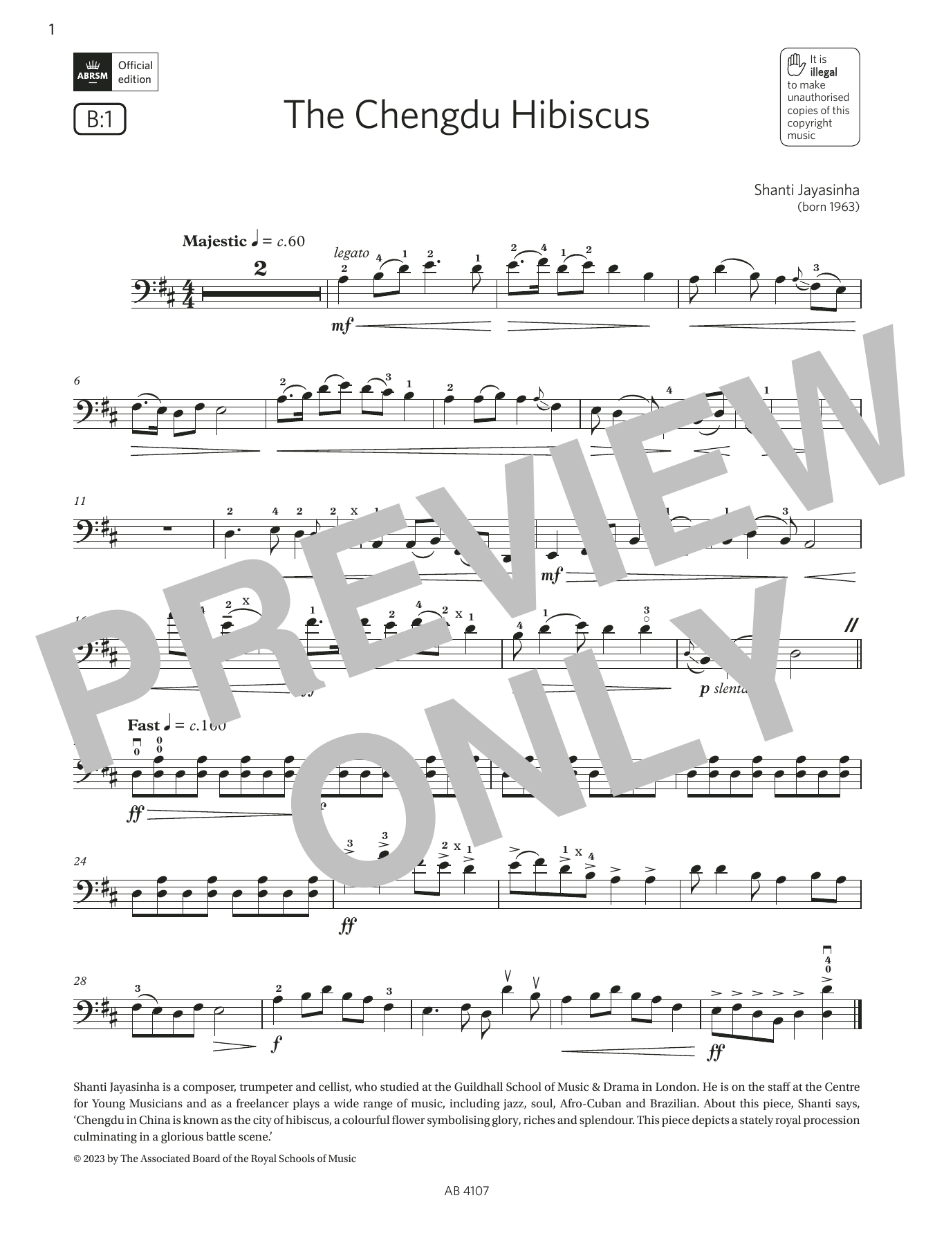 Download Shanti Jayasinha The Chengdu Hibiscus (Grade 4, B1, from the ABRSM Cello Syllabus from 2024) Sheet Music and learn how to play Cello Solo PDF digital score in minutes