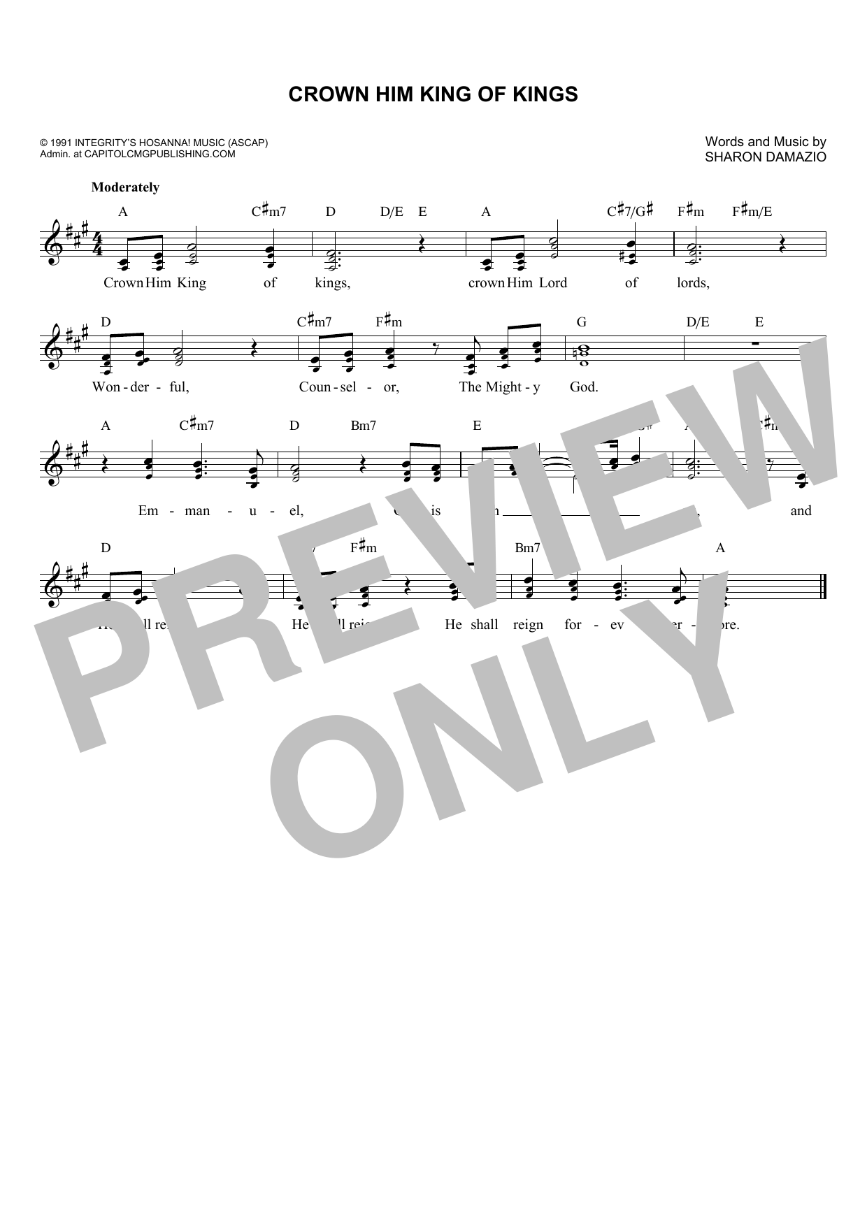 Download Sharon Damazio Crown Him King Of Kings Sheet Music and learn how to play Melody Line, Lyrics & Chords PDF digital score in minutes