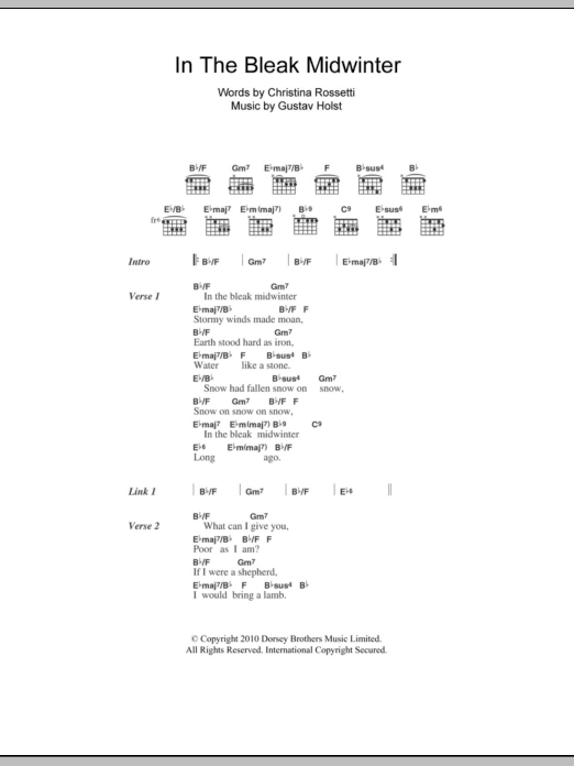 Download Shawn Colvin In The Bleak Midwinter Sheet Music and learn how to play Lyrics & Chords PDF digital score in minutes