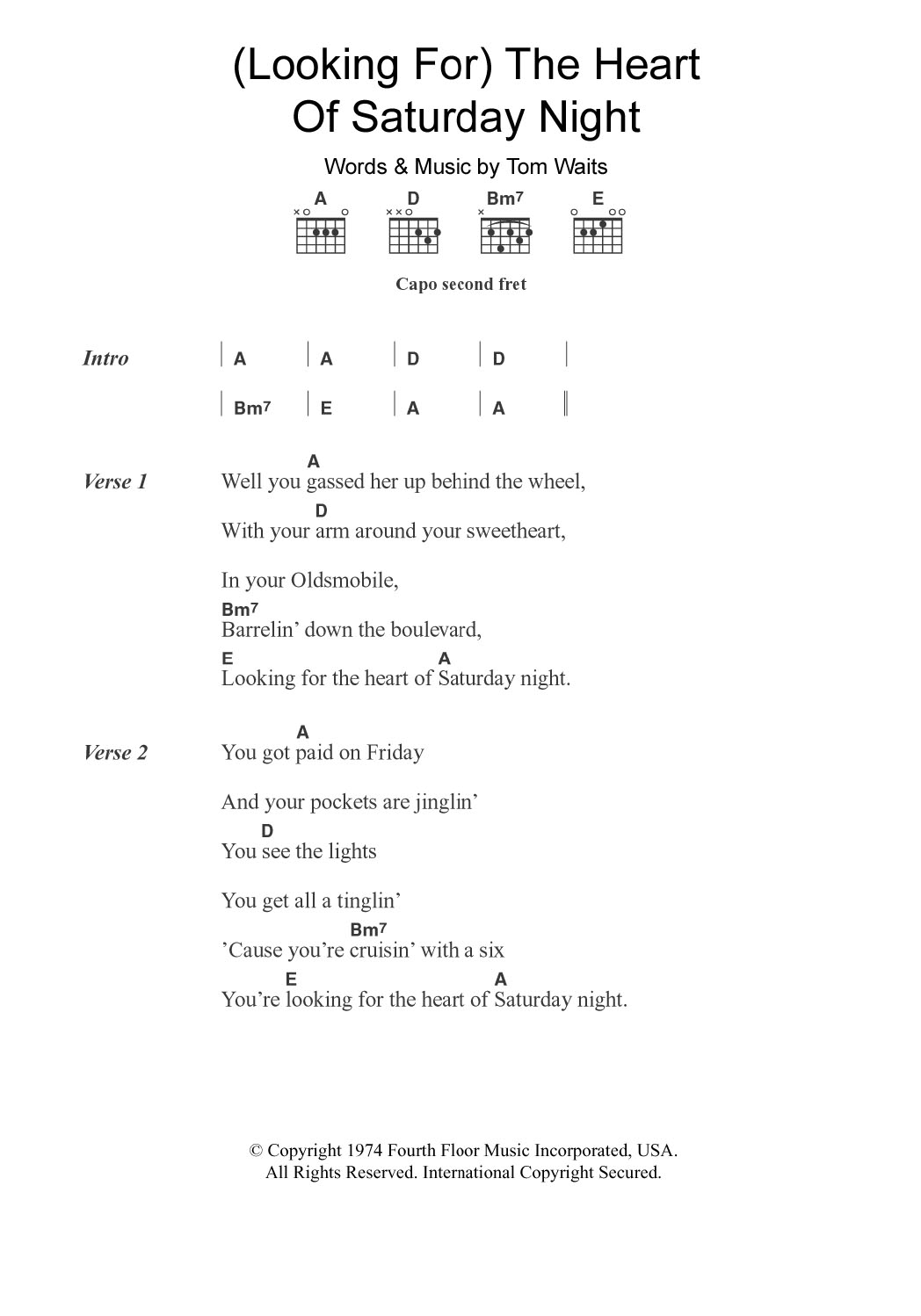 Download Shawn Colvin (Looking For) The Heart Of Saturday Night Sheet Music and learn how to play Guitar Chords/Lyrics PDF digital score in minutes