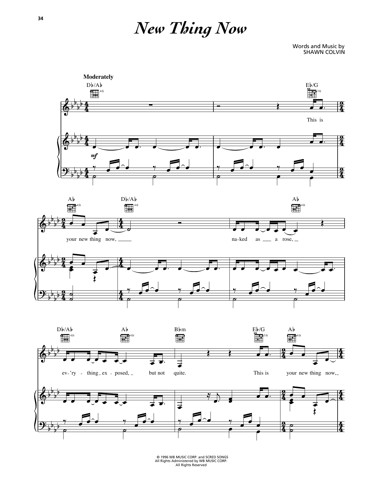 Download Shawn Colvin New Thing Now Sheet Music and learn how to play Piano, Vocal & Guitar Chords (Right-Hand Melody) PDF digital score in minutes