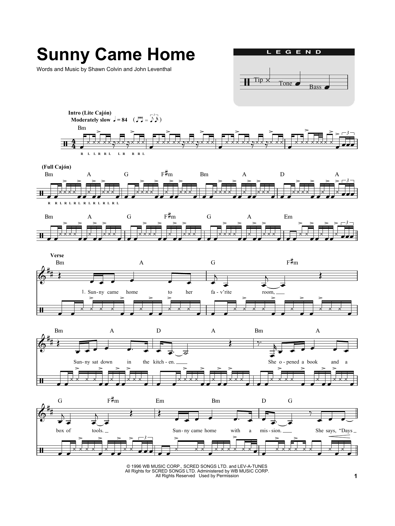 Download Shawn Colvin Sunny Came Home Sheet Music and learn how to play Drums Transcription PDF digital score in minutes