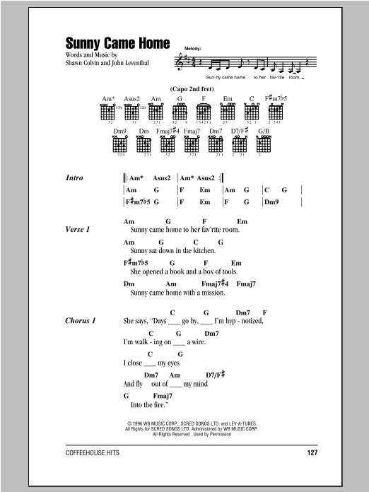 Download Shawn Colvin Sunny Came Home Sheet Music and learn how to play Mandolin PDF digital score in minutes
