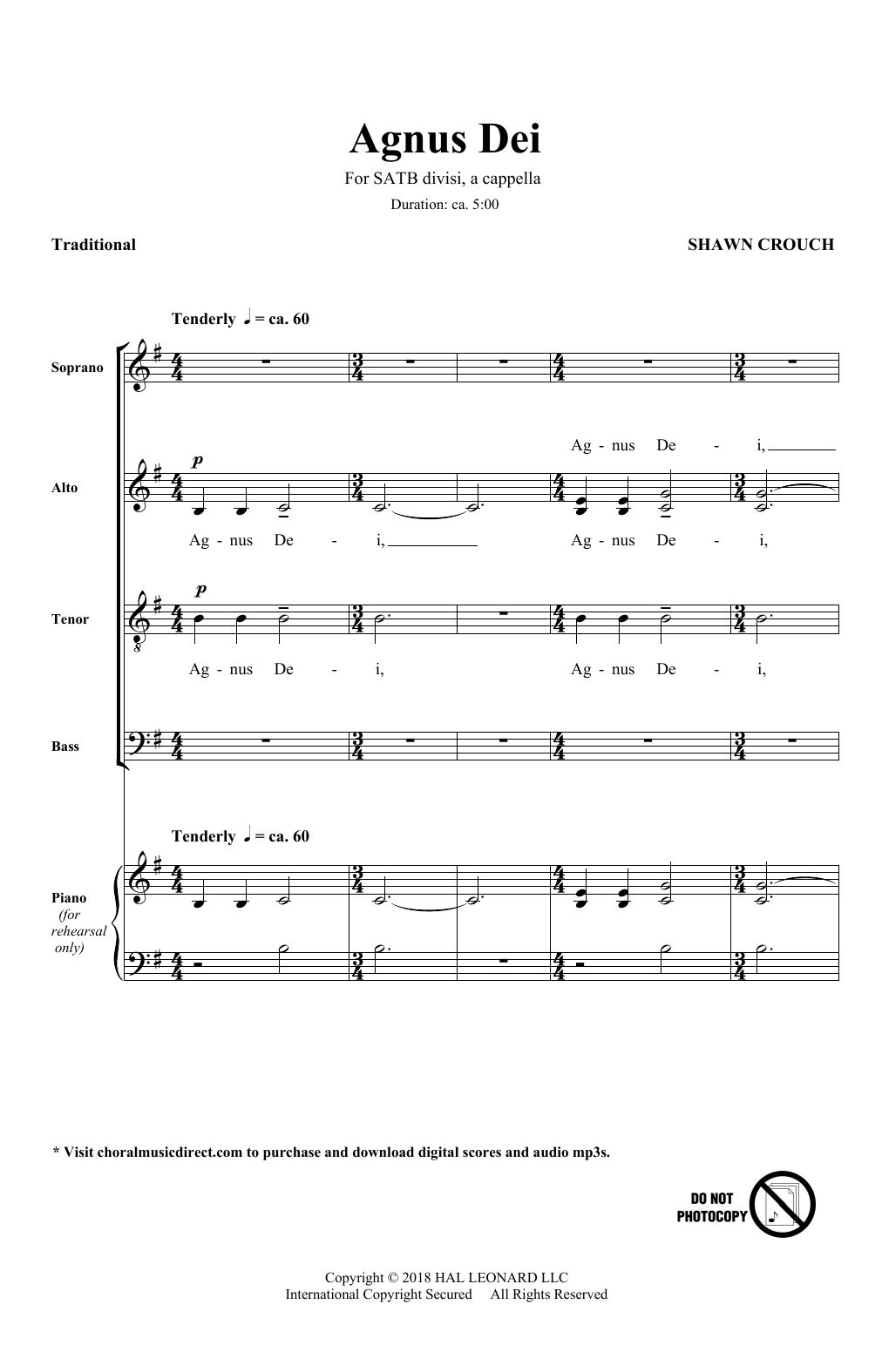 Download Shawn Crouch Agnus Dei Sheet Music and learn how to play SATB Choir PDF digital score in minutes
