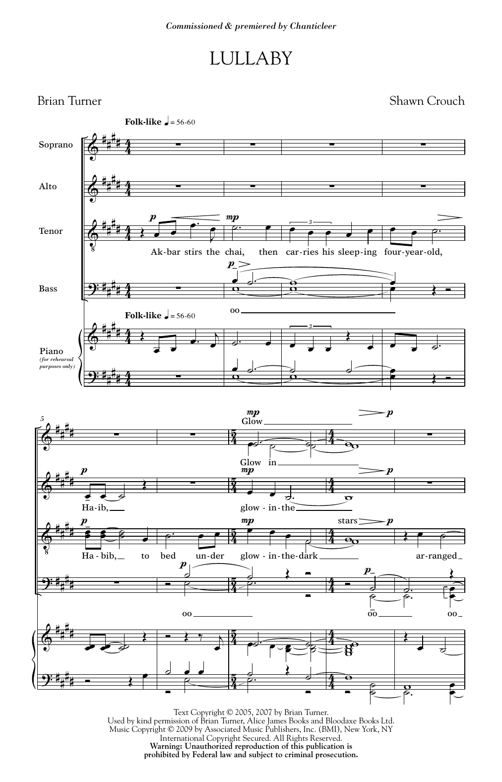 Download Shawn Crouch Lullaby Sheet Music and learn how to play SATB PDF digital score in minutes