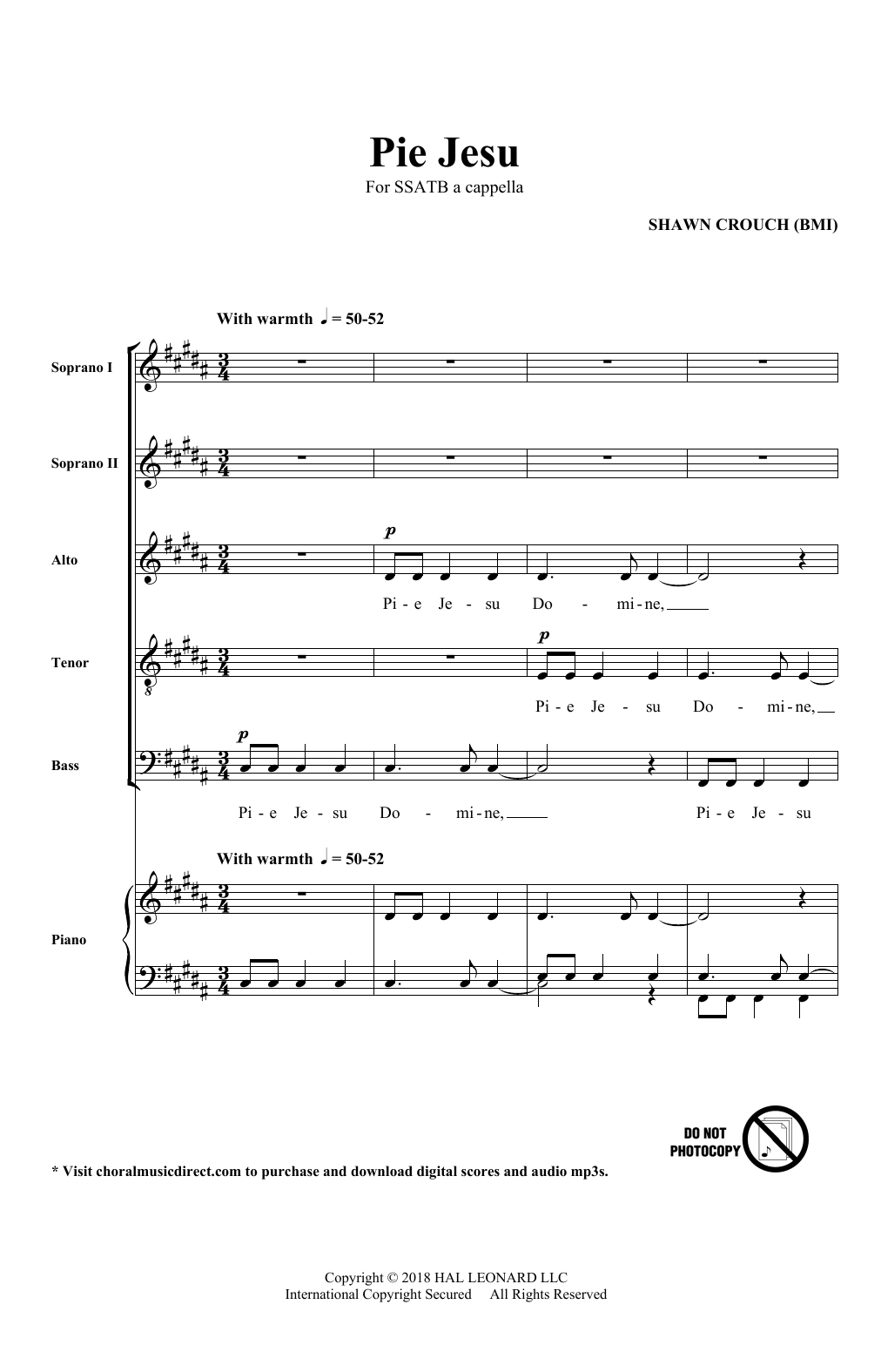 Download Shawn Crouch Pie Jesu Sheet Music and learn how to play SATB Choir PDF digital score in minutes
