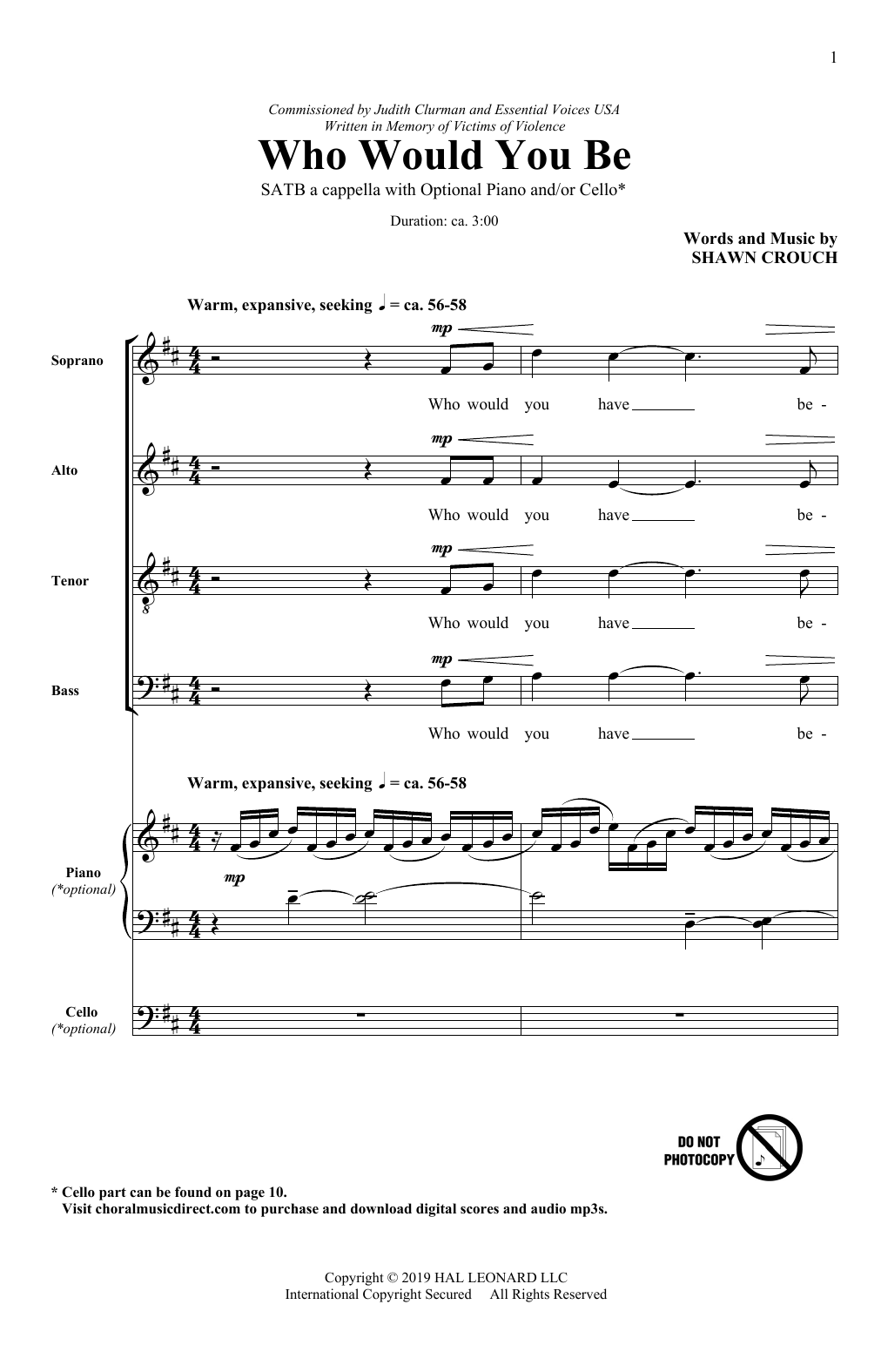 Download Shawn Crouch Who Would You Be? Sheet Music and learn how to play SATB Choir PDF digital score in minutes