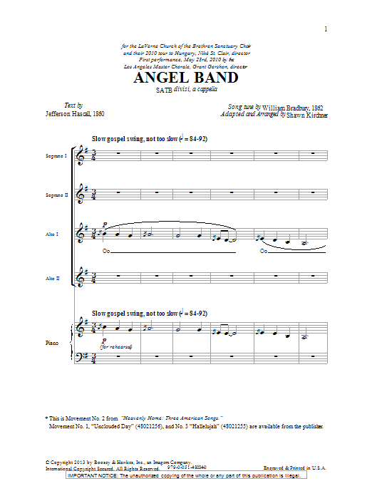 Download Shawn Kirchner Angel Band Sheet Music and learn how to play SATB PDF digital score in minutes