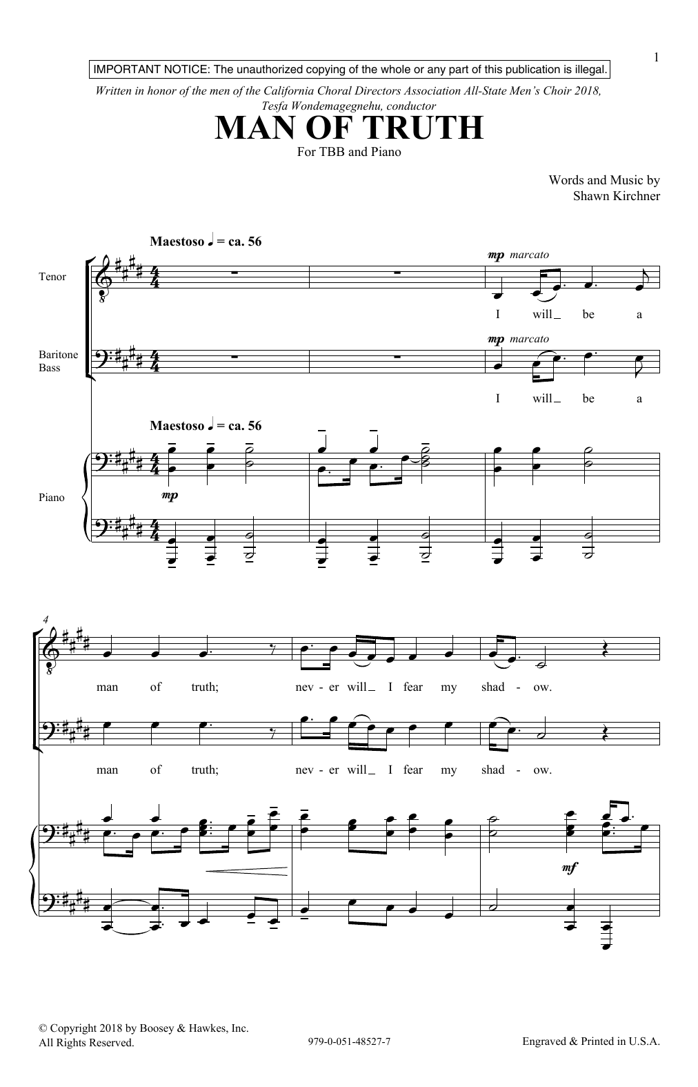 Download Shawn Kirchner Man Of Truth Sheet Music and learn how to play TBB Choir PDF digital score in minutes