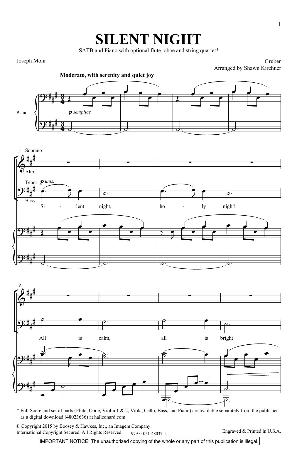 Download Shawn Kirchner Silent Night Sheet Music and learn how to play SATB PDF digital score in minutes