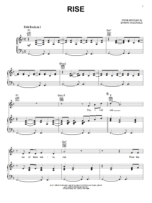 Download Shawn McDonald Rise Sheet Music and learn how to play Piano, Vocal & Guitar (Right-Hand Melody) PDF digital score in minutes