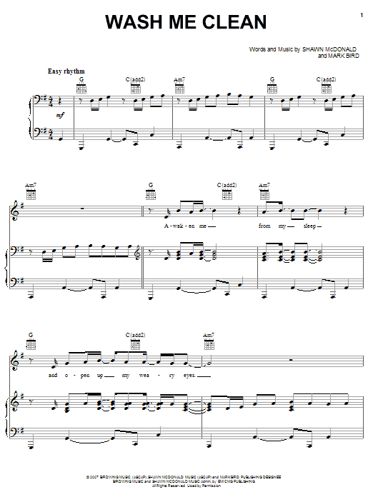 Download Shawn McDonald Wash Me Clean Sheet Music and learn how to play Piano, Vocal & Guitar (Right-Hand Melody) PDF digital score in minutes