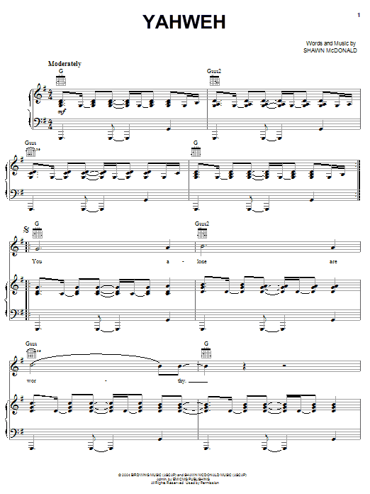 Download Shawn McDonald Yahweh Sheet Music and learn how to play Piano, Vocal & Guitar (Right-Hand Melody) PDF digital score in minutes