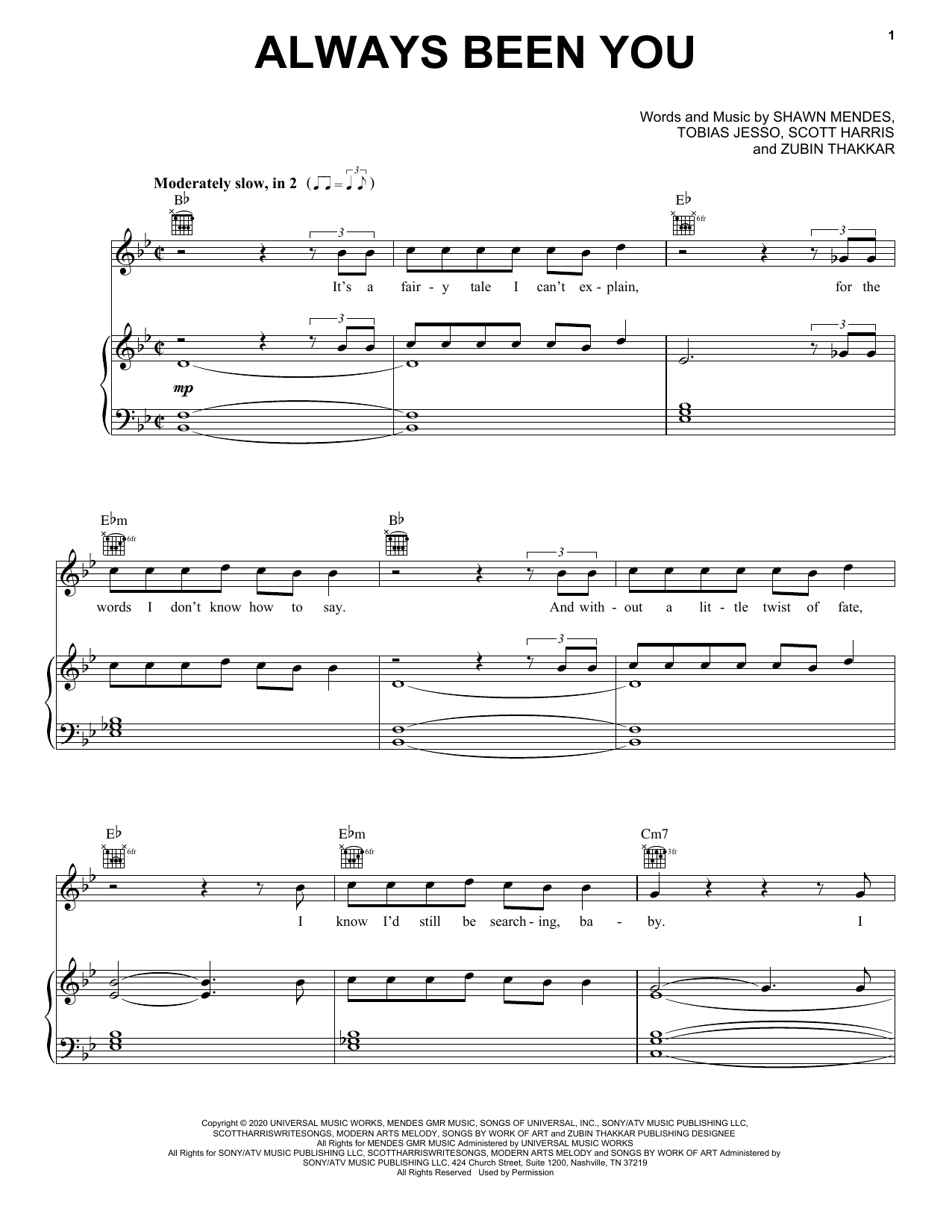 Download Shawn Mendes Always Been You Sheet Music and learn how to play Piano, Vocal & Guitar Chords (Right-Hand Melody) PDF digital score in minutes