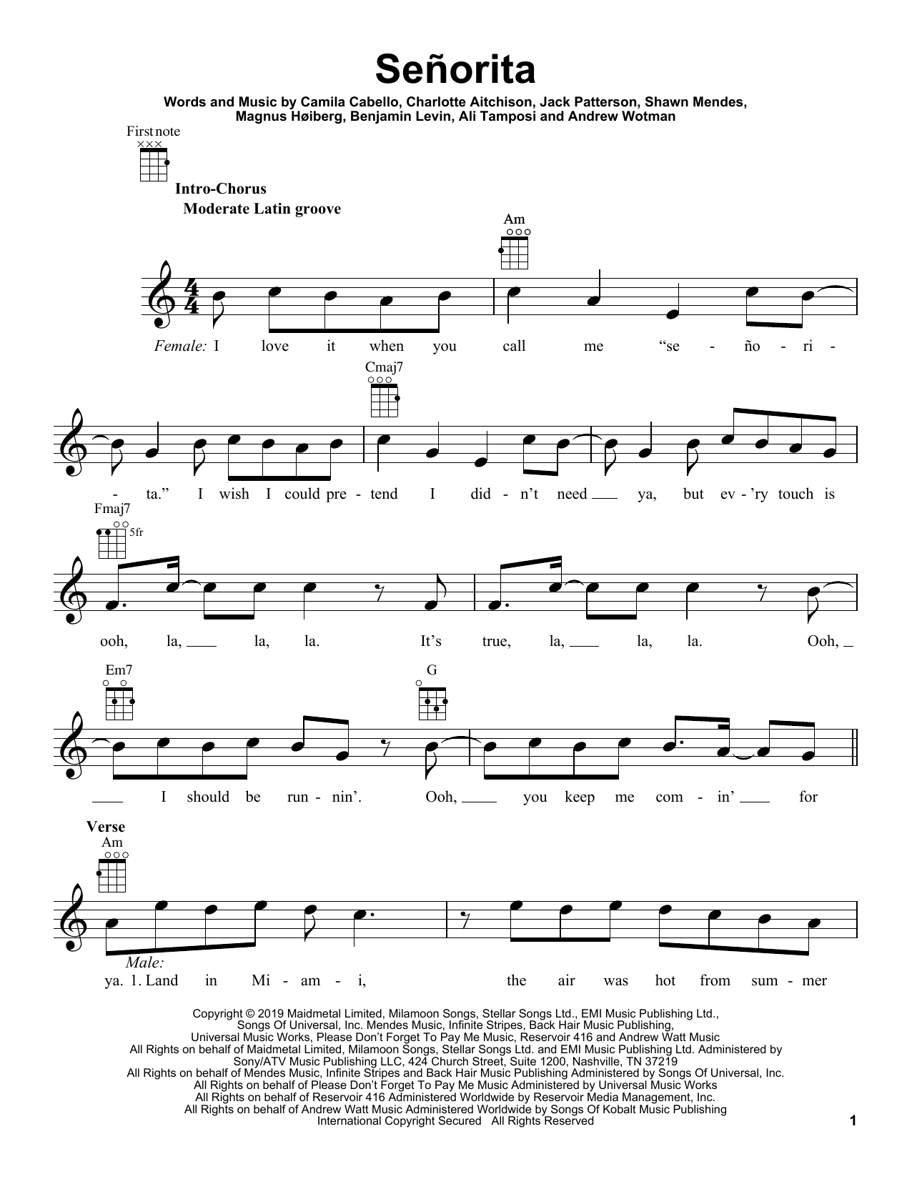 Download Shawn Mendes and Camila Cabello Señorita Sheet Music and learn how to play Big Note Piano PDF digital score in minutes