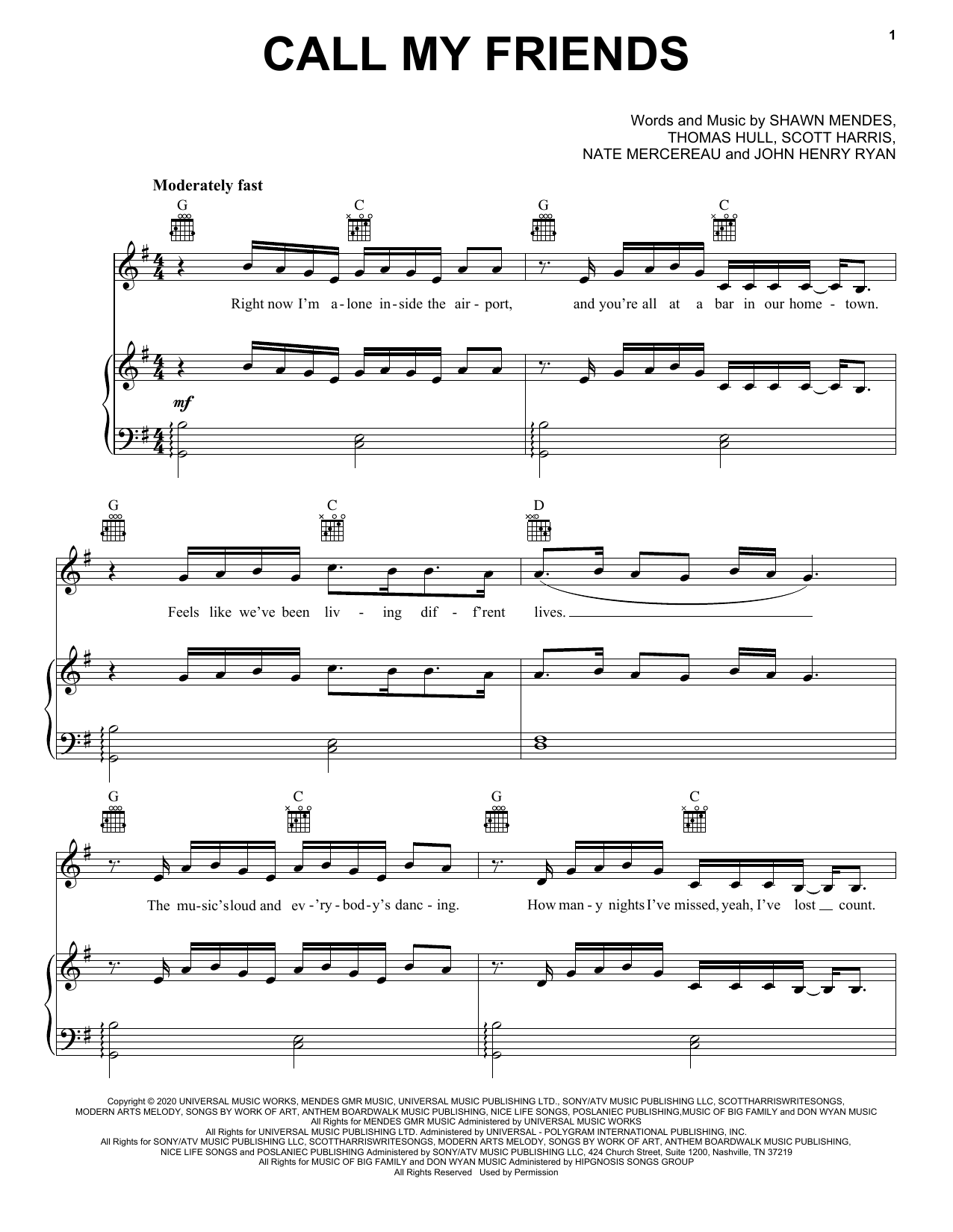 Download Shawn Mendes Call My Friends Sheet Music and learn how to play Piano, Vocal & Guitar Chords (Right-Hand Melody) PDF digital score in minutes