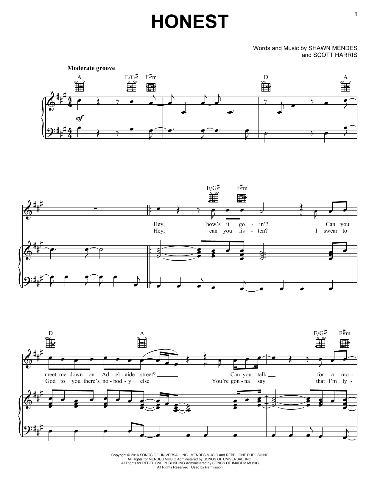 Download Shawn Mendes Honest Sheet Music and learn how to play Piano, Vocal & Guitar (Right-Hand Melody) PDF digital score in minutes