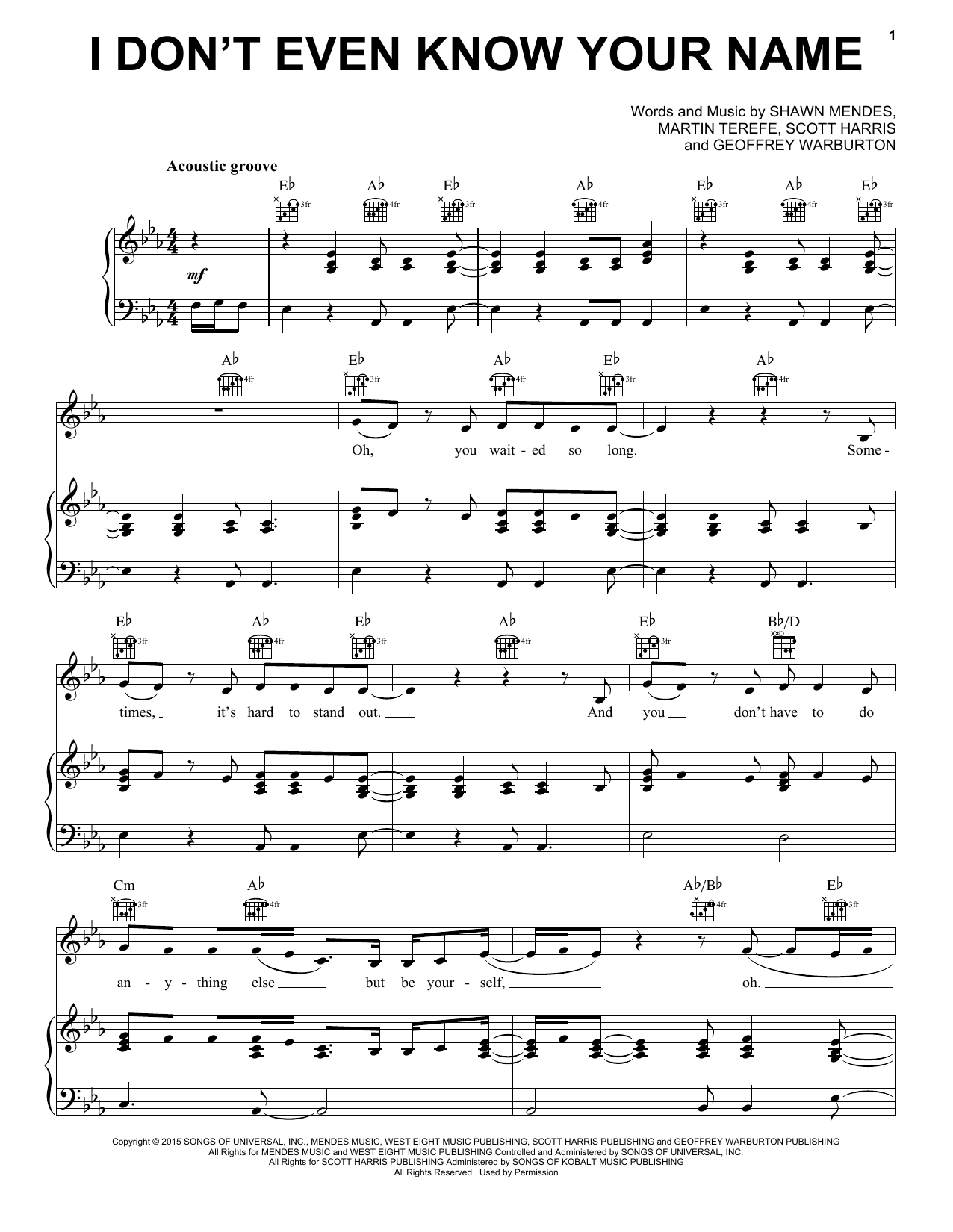 Download Shawn Mendes I Don't Even Know Your Name Sheet Music and learn how to play Piano, Vocal & Guitar (Right-Hand Melody) PDF digital score in minutes