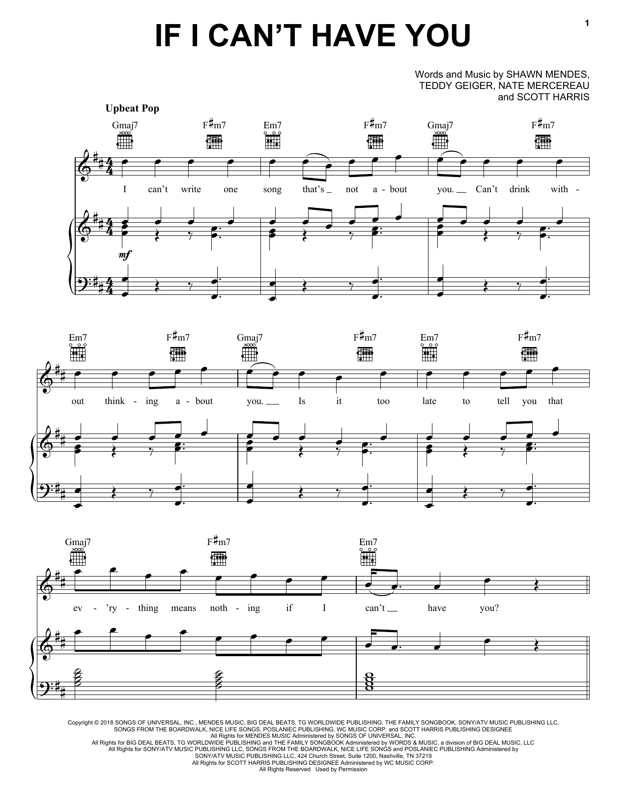 Download Shawn Mendes If I Can't Have You Sheet Music and learn how to play Big Note Piano PDF digital score in minutes