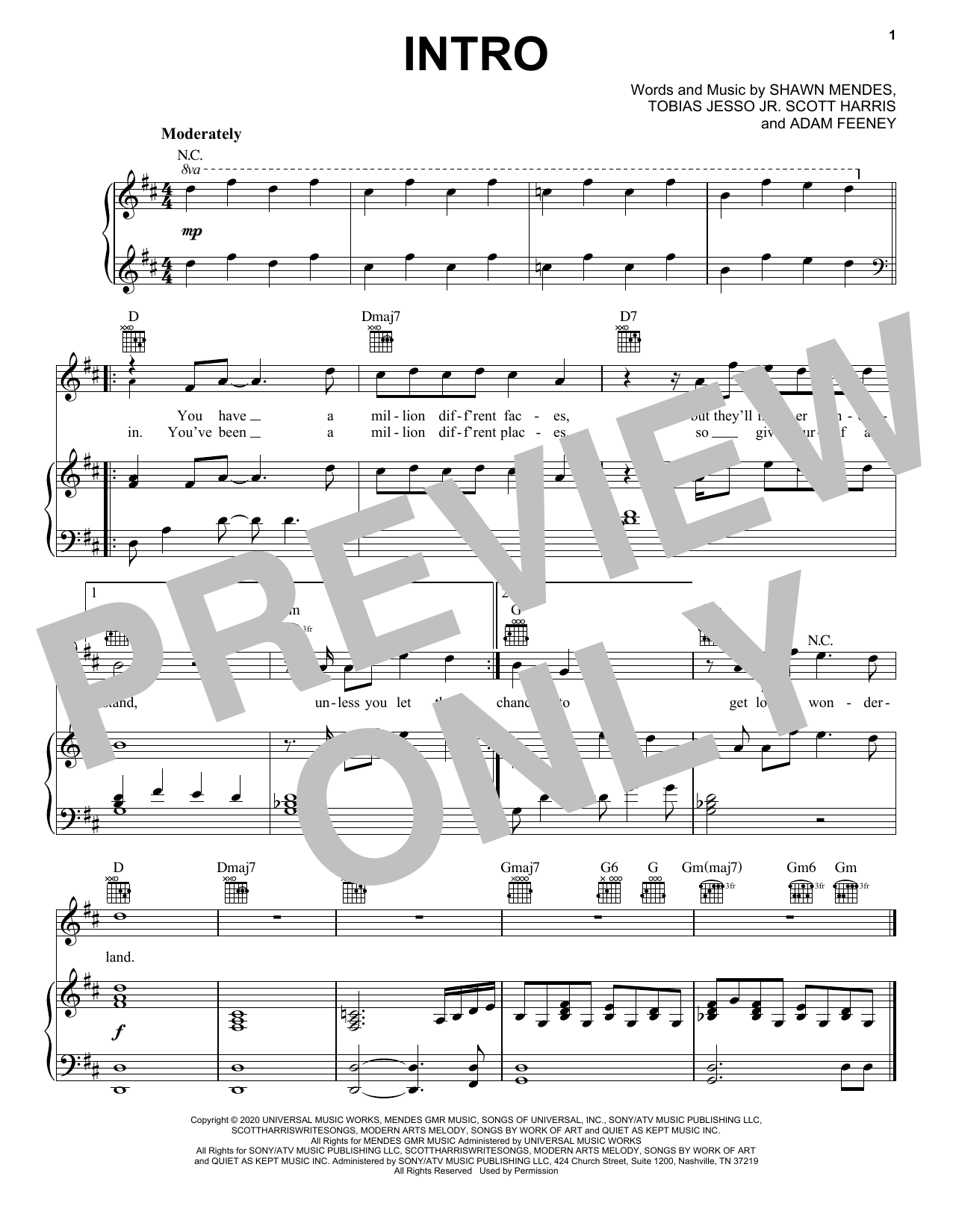 Download Shawn Mendes Intro Sheet Music and learn how to play Piano, Vocal & Guitar Chords (Right-Hand Melody) PDF digital score in minutes
