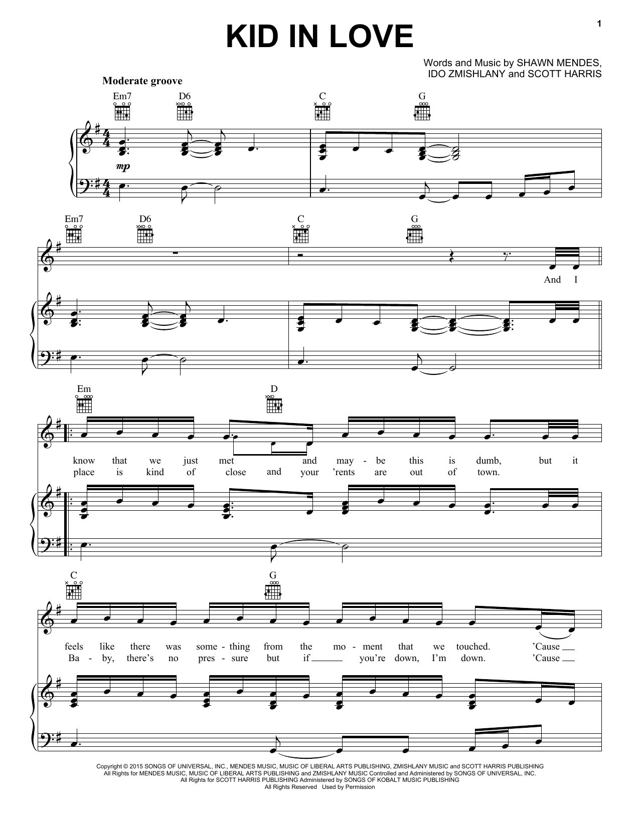 Download Shawn Mendes Kid In Love Sheet Music and learn how to play Piano, Vocal & Guitar (Right-Hand Melody) PDF digital score in minutes
