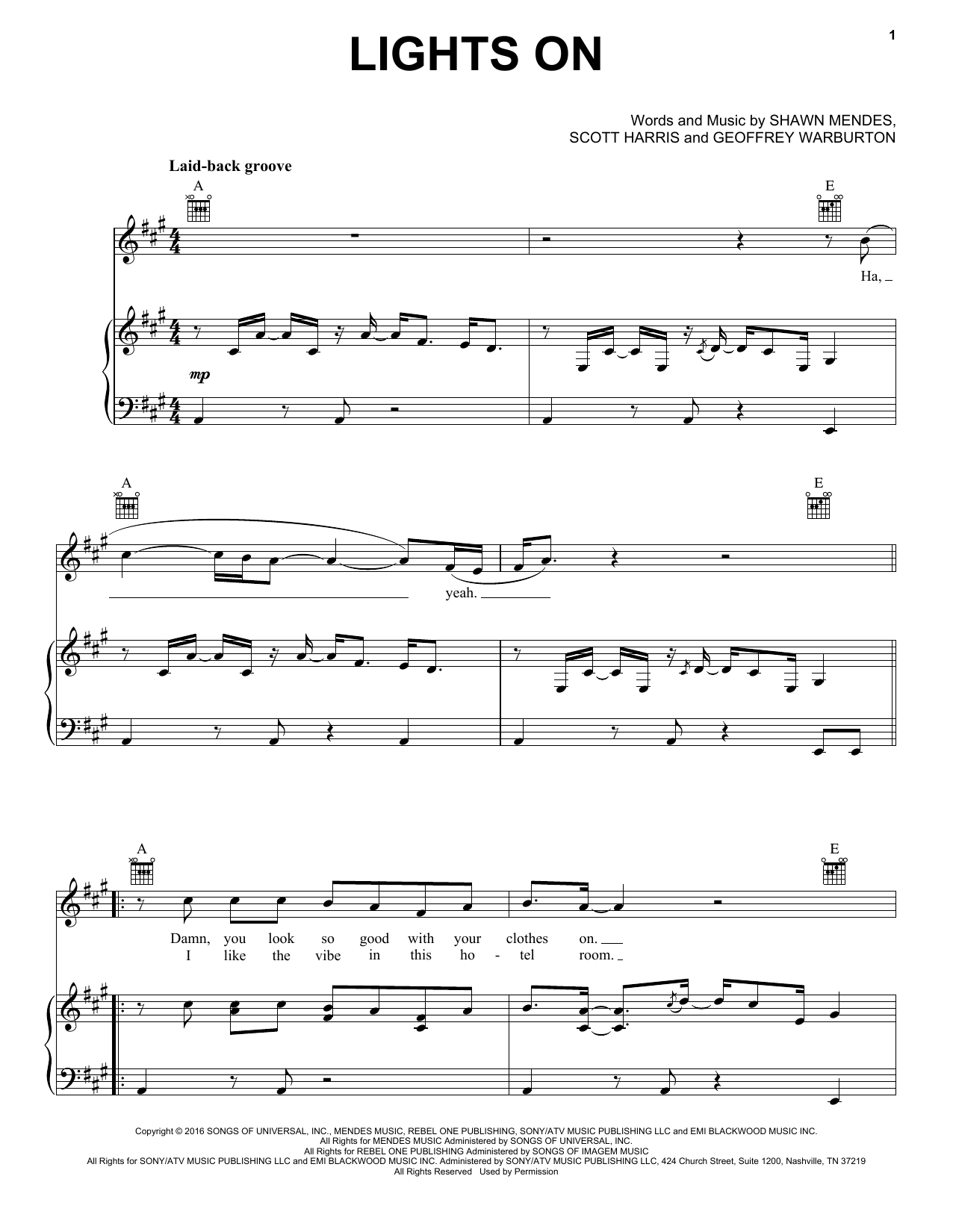 Download Shawn Mendes Lights On Sheet Music and learn how to play Piano, Vocal & Guitar (Right-Hand Melody) PDF digital score in minutes