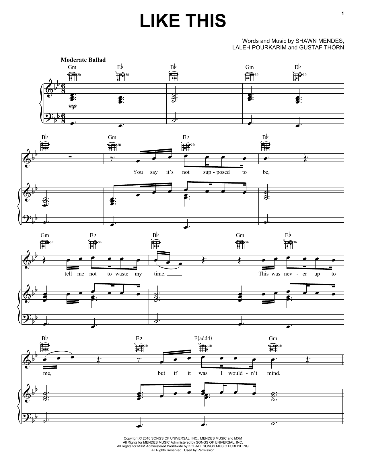 Download Shawn Mendes Like This Sheet Music and learn how to play Piano, Vocal & Guitar (Right-Hand Melody) PDF digital score in minutes