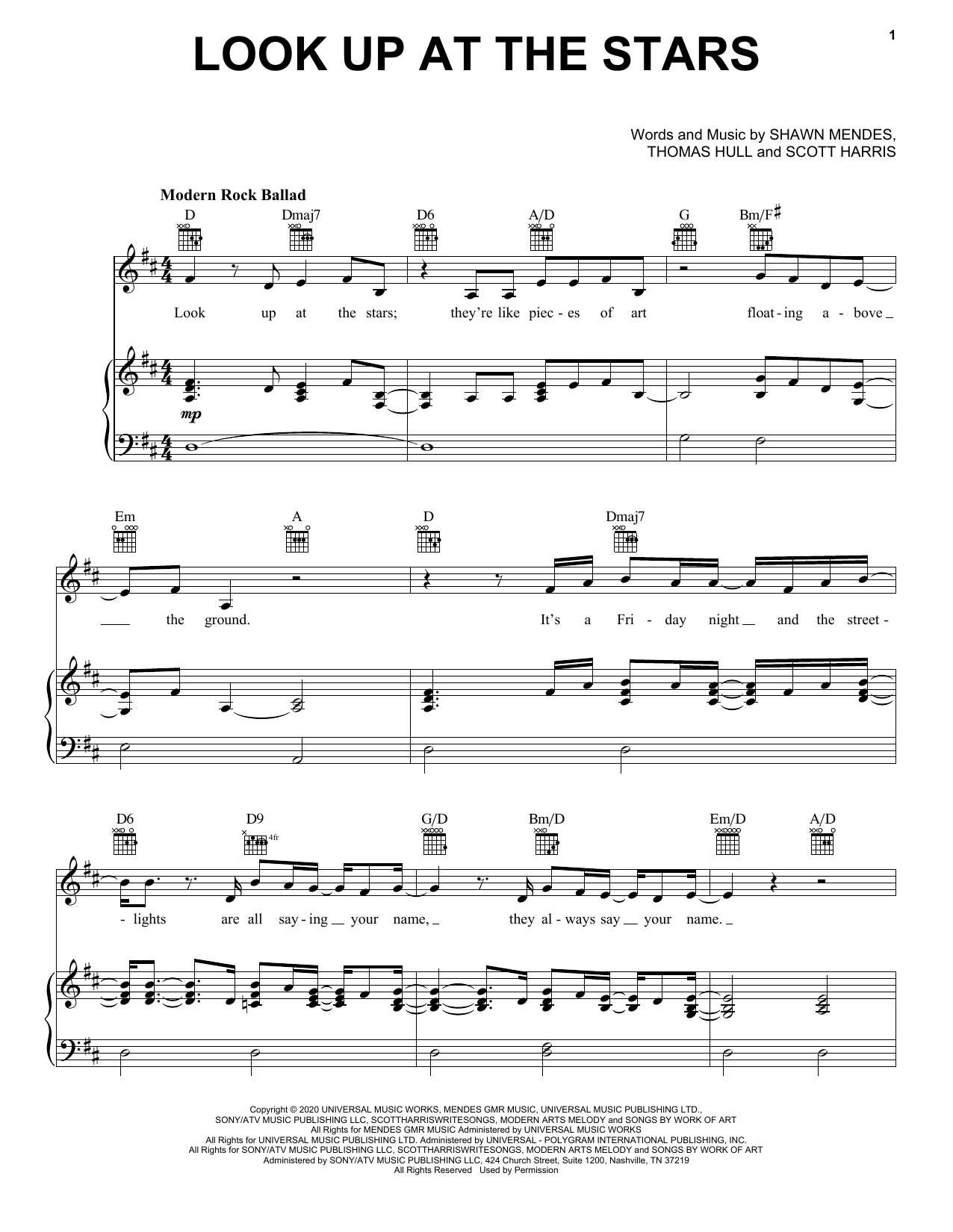 Download Shawn Mendes Look Up At The Stars Sheet Music and learn how to play Piano, Vocal & Guitar Chords (Right-Hand Melody) PDF digital score in minutes