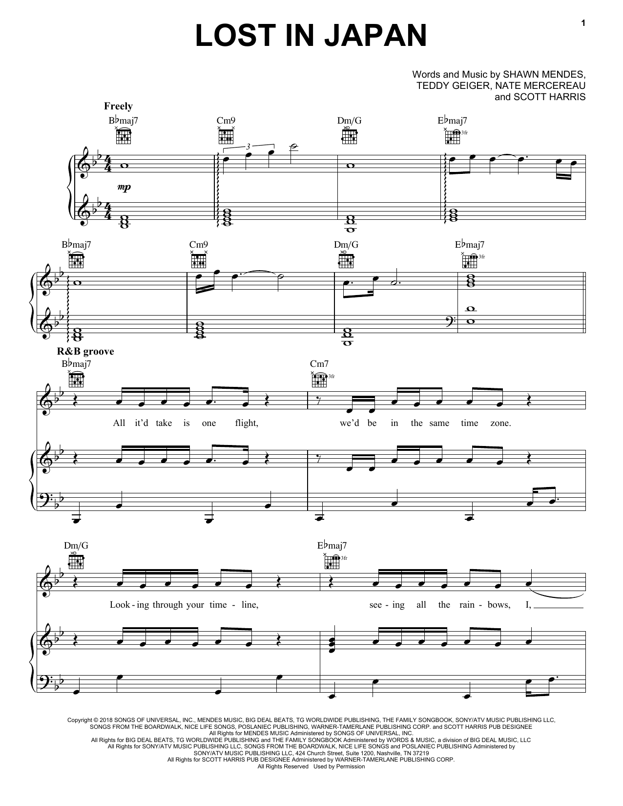 Download Shawn Mendes Lost In Japan Sheet Music and learn how to play Very Easy Piano PDF digital score in minutes